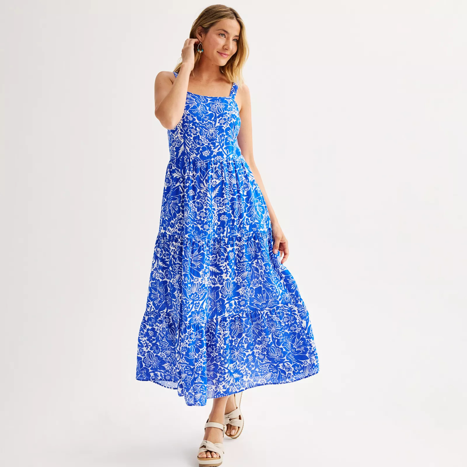 Women's Sonoma Goods For Life® Soft Gauze Maxi Dress, Size: Large, Blue Bay Floral | Kohl's