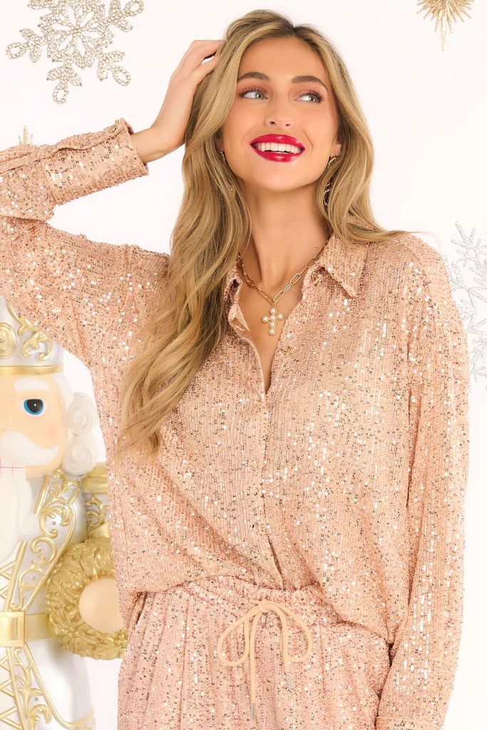 Ready To Shimmer Gold Top | Red Dress 