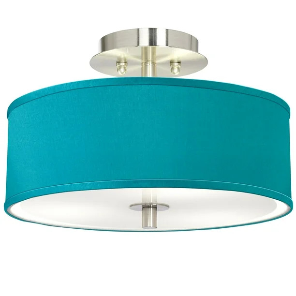 Possini Euro Design Modern Ceiling Light Semi Flush Mount Fixture Brushed Nickel 14" Wide Teal Bl... | Walmart (US)