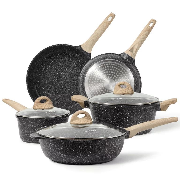 Carote Nonstick Pots and Pans Set, 8 Pcs Granite Stone Kitchen Cookware Sets (Black) - Walmart.co... | Walmart (US)