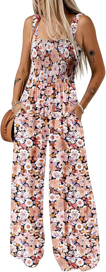 Dokotoo Women's Casual Loose Overalls Jumpsuits One Piece Sleeveless Printed Wide Leg Long Pant R... | Amazon (US)