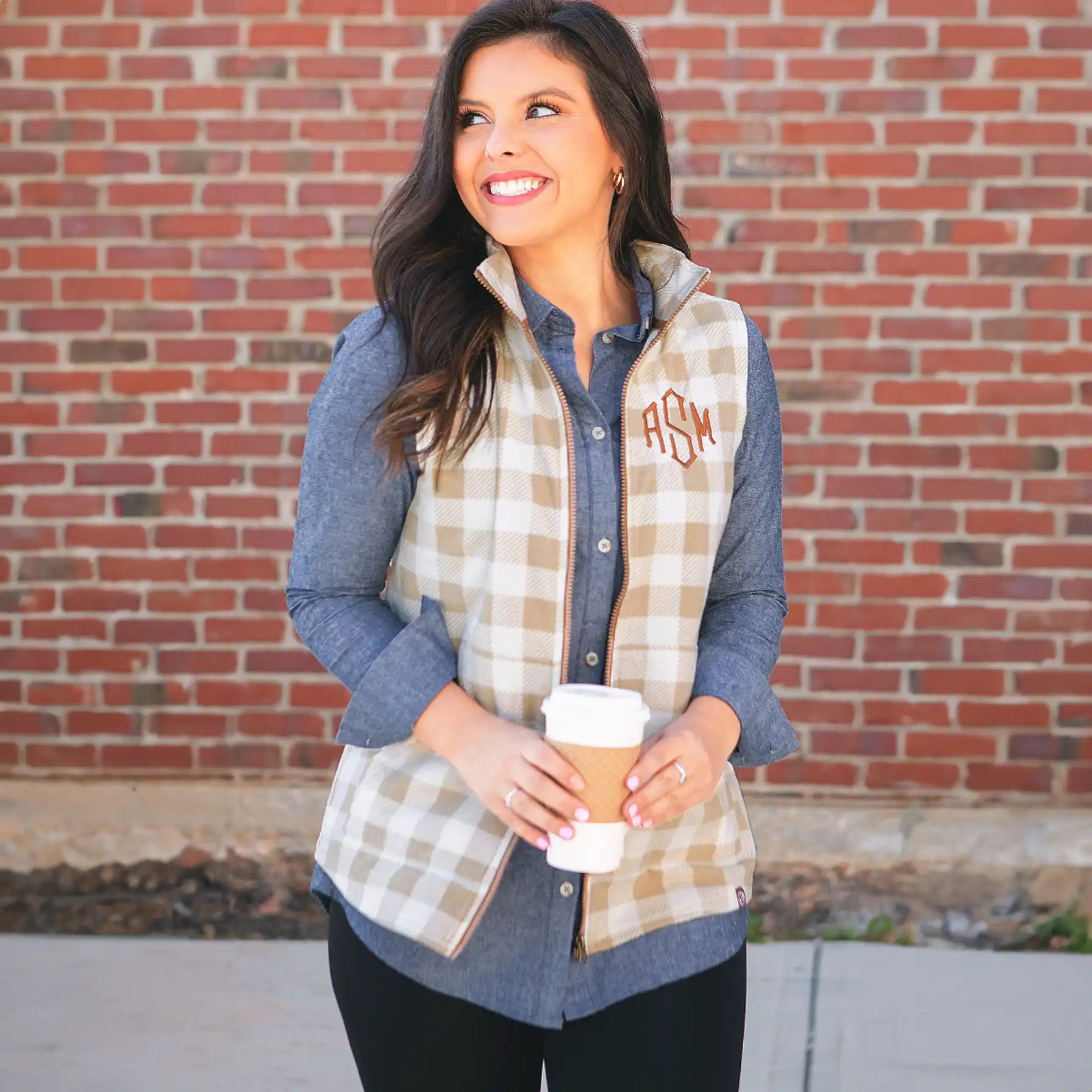 Monogrammed Buffalo Plaid Fleece Vest | Marleylilly