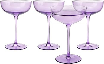 The Wine Savant Colored Coupe Glass | 7oz | Set of 4 Colorful Champagne & Cocktail Glasses, Fancy... | Amazon (US)