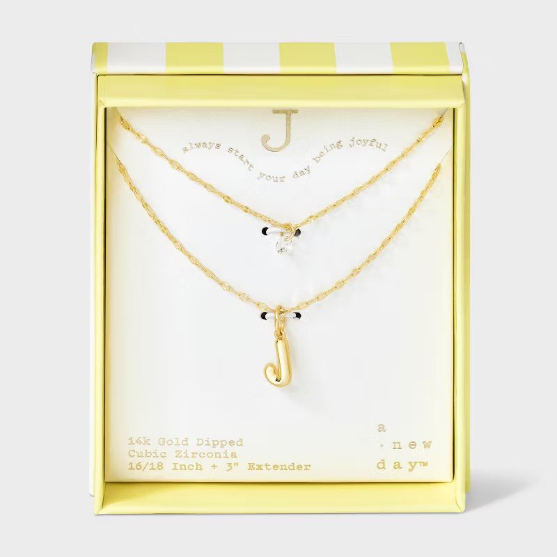 14K Gold Dipped Initial "E" Cubic Zirconia Layered Chain Necklace - A New Day™ Gold | Target