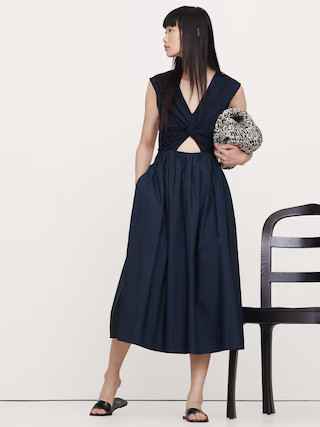 Mixed-Media Cut-Out Midi Dress | Banana Republic (US)