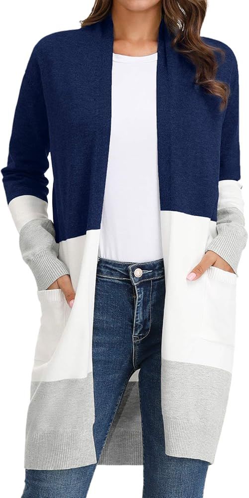 GRACE KARIN Women Striped Long Sleeve Open Cardigan Sweaters Coat with Pockets | Amazon (US)
