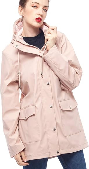 Women's Waterproof Slicker Rain Jacket Anorak Windbreaker Trench Coat | Amazon (US)