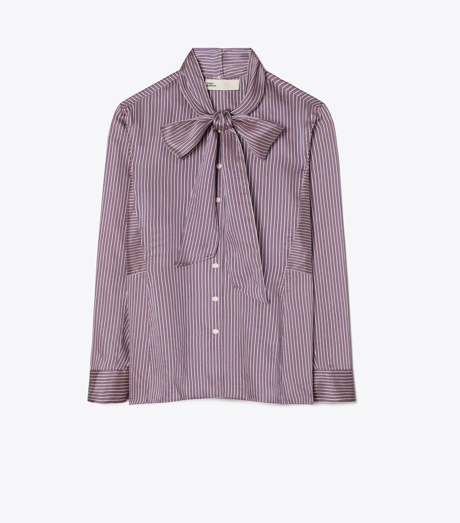 STRIPED VISCOSE BOW BLOUSE | Tory Burch (US)