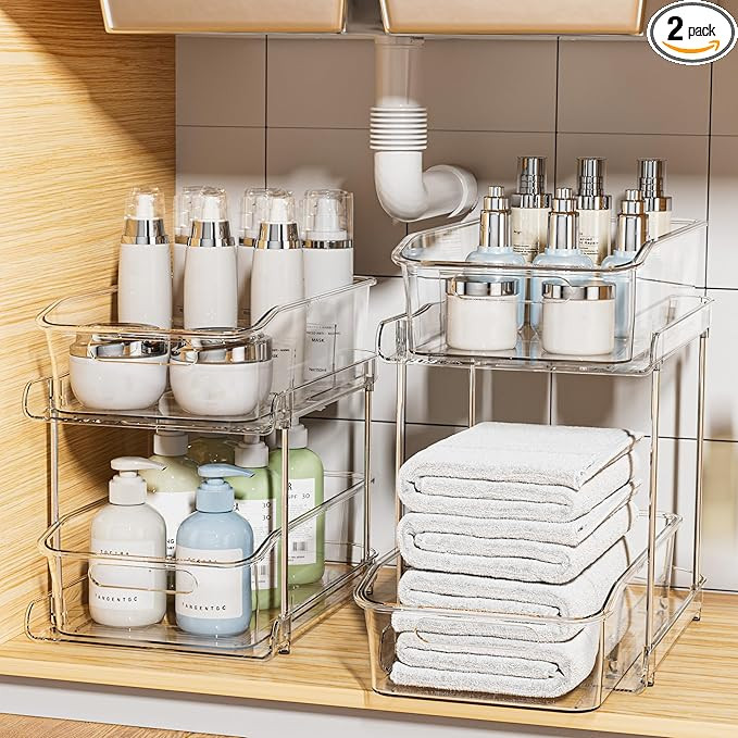 Delamu 2-Tier Under Sink Organizers and Storage, Multi-Purpose Stackable Bathroom Cabinet organiz... | Amazon (US)