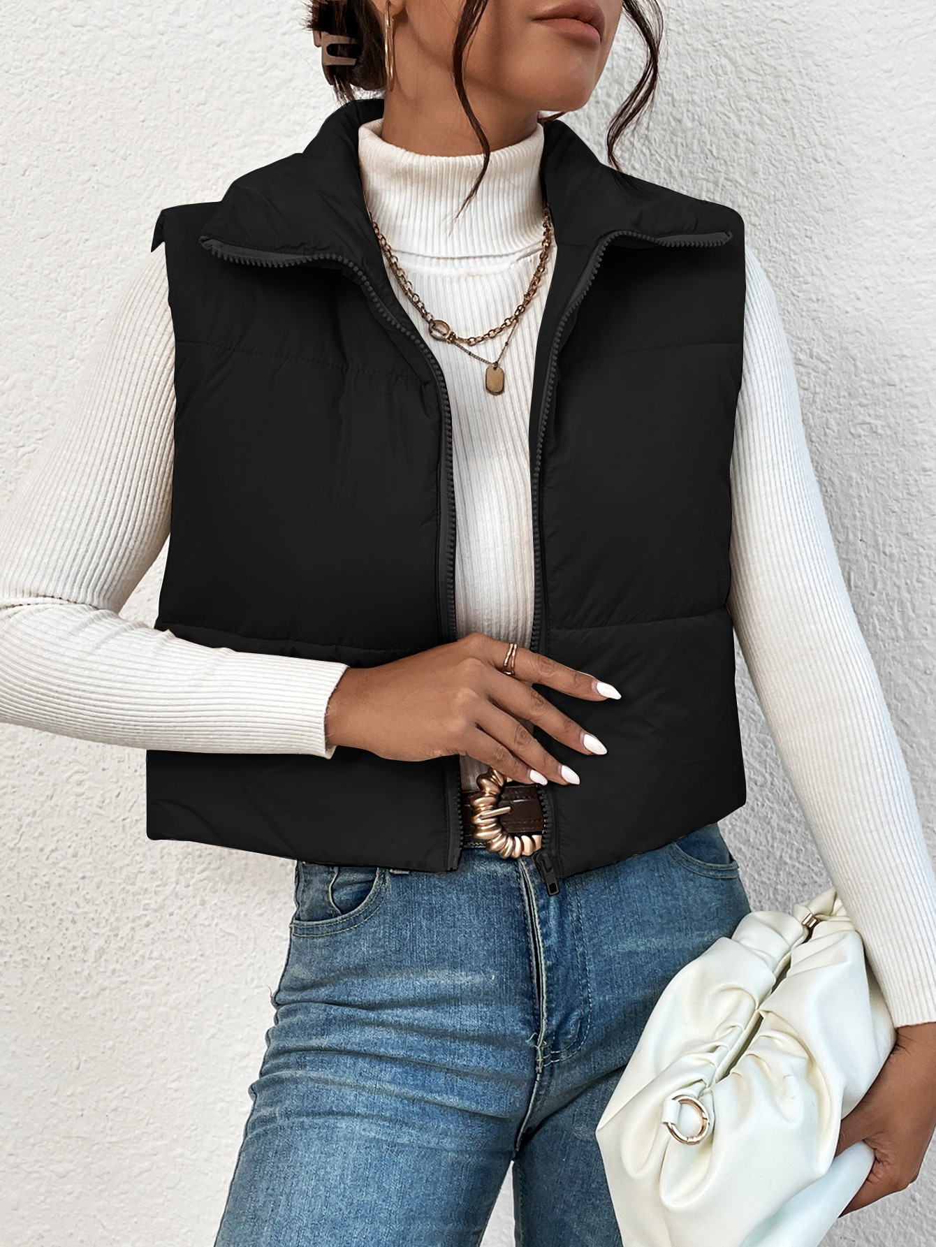 SHEIN Essnce Zip Up Sleeveless Puffer Coat | SHEIN