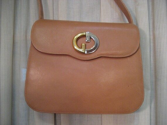Vintage GUCCI Shoulder Bag Purse GG Logo Saddle Hard Leather Italy | Etsy (US)