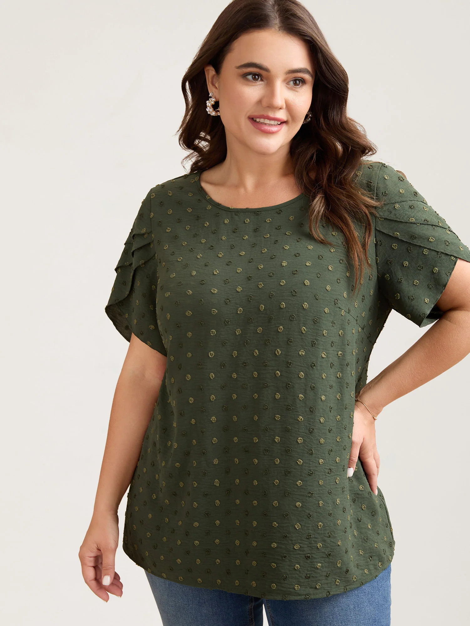 Textured Color Contrast Petal Sleeve Blouse | Bloomchic