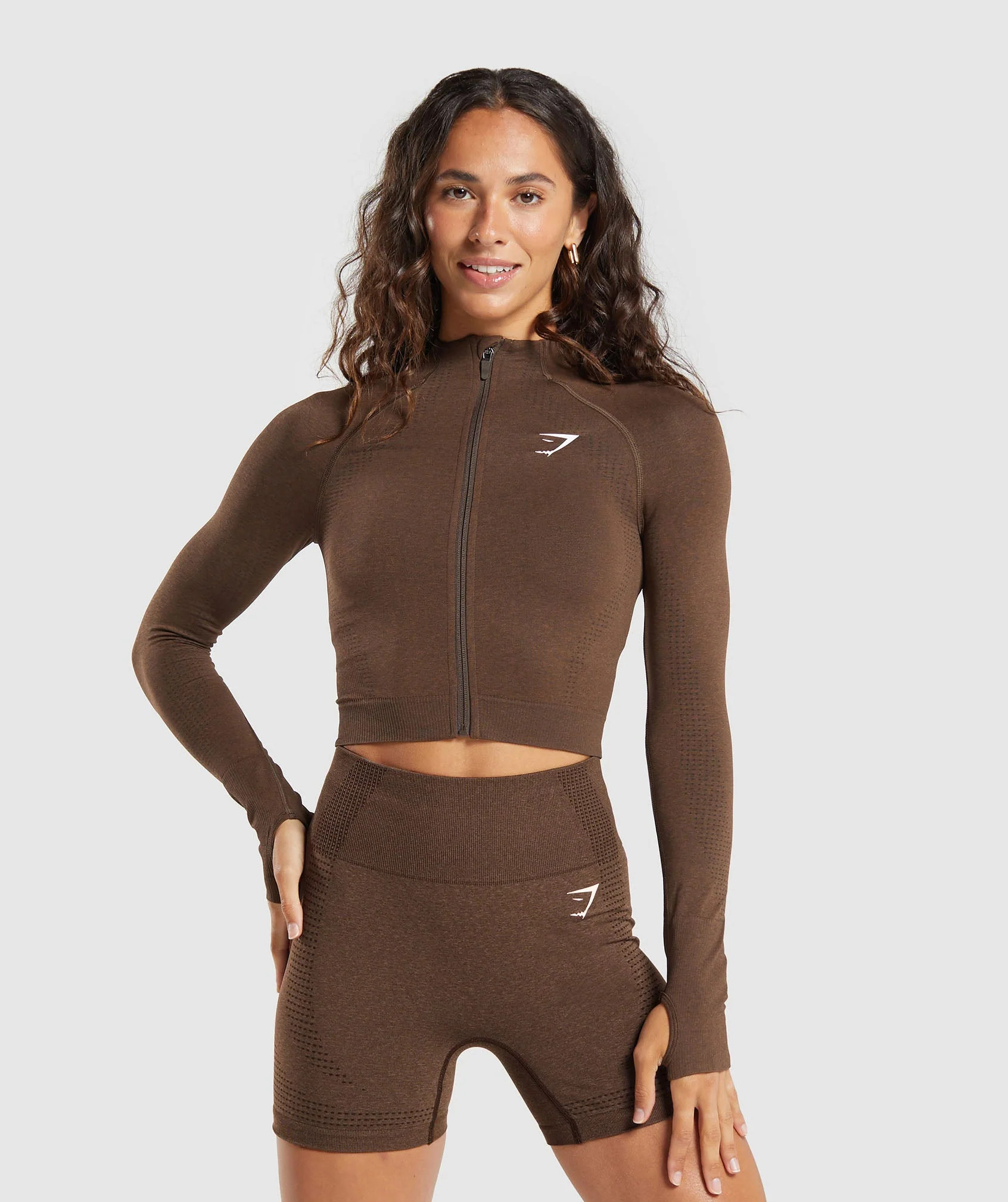 Gymshark Vital Seamless Midi Zip Pullover - Espresso Marl | Gymshark US