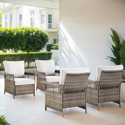 Anferney Wicker Outdoor Patio Lounge Chair Seating Group with Cushions (Set of 4) | Wayfair North America