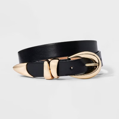 Women's Organic Gold Buckle - A New Day™ Black M: Adjustable Skinny Belt, Solid Pattern,  & Bonded Leather | Target