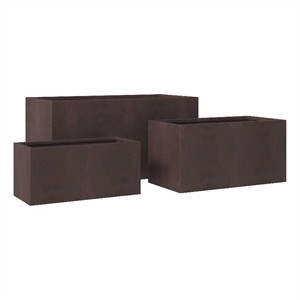 LeisureMod Bloom 3-Piece Rectangular Fiberstone and Clay Planter Set in Brown | Homesquare