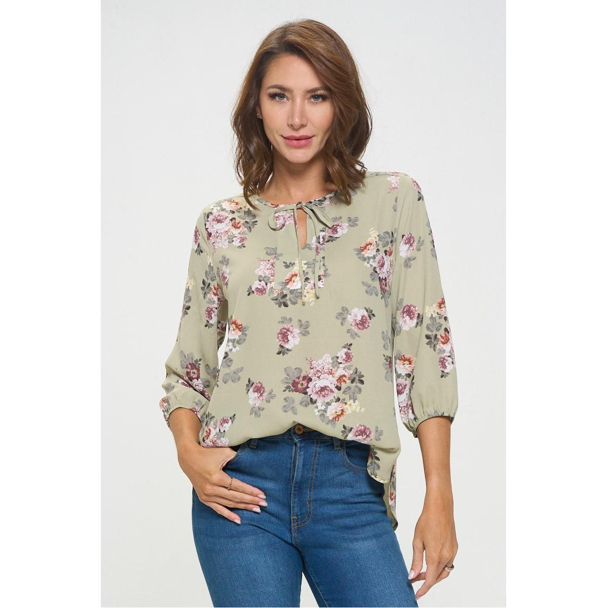 WEST K Women's Sophia Three Quarter Sleeve Blouse - Xlarge - Sage Floral | Target