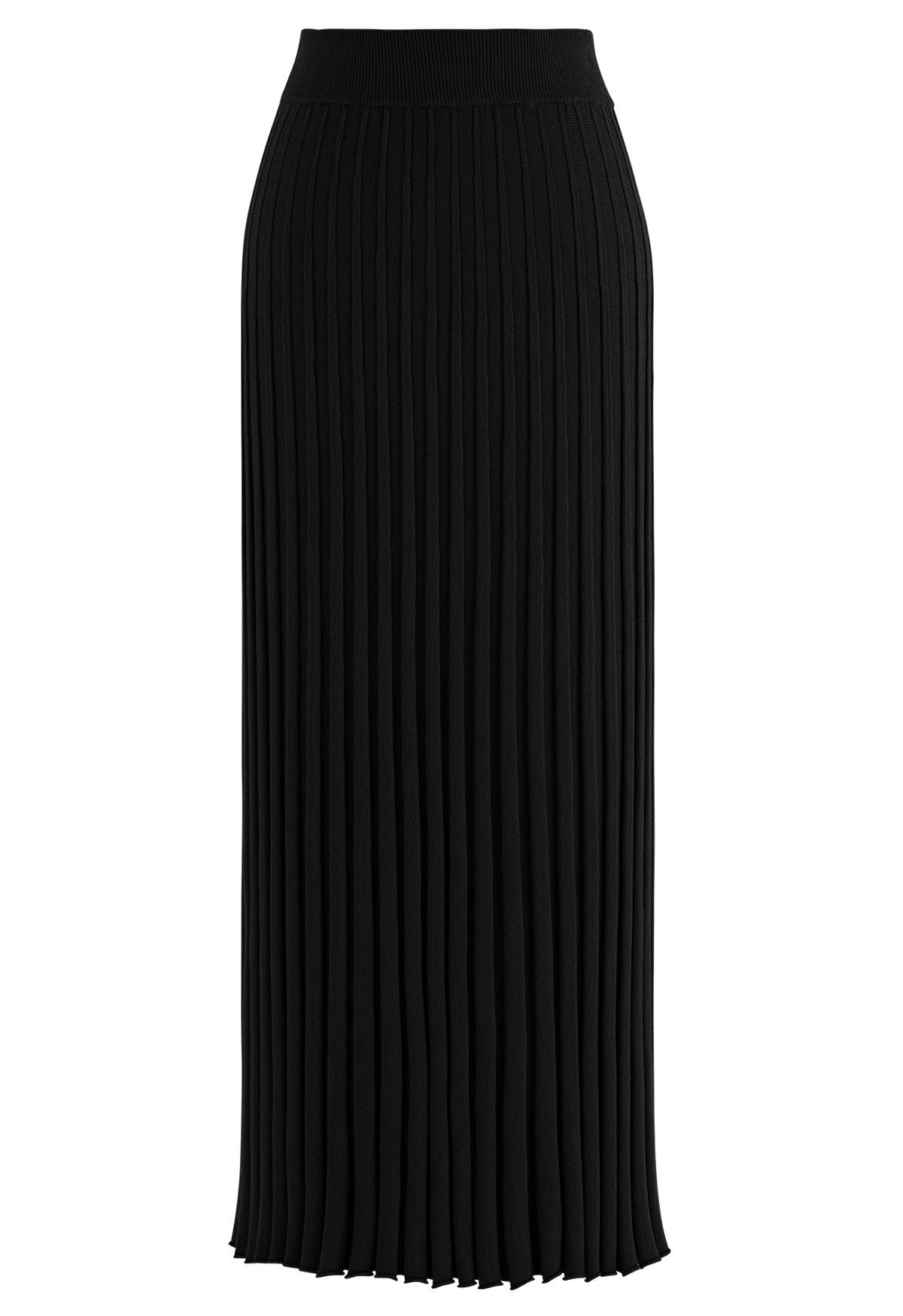 Ultra-Soft Lettuce Hem Knit Maxi Skirt in Black | Chicwish