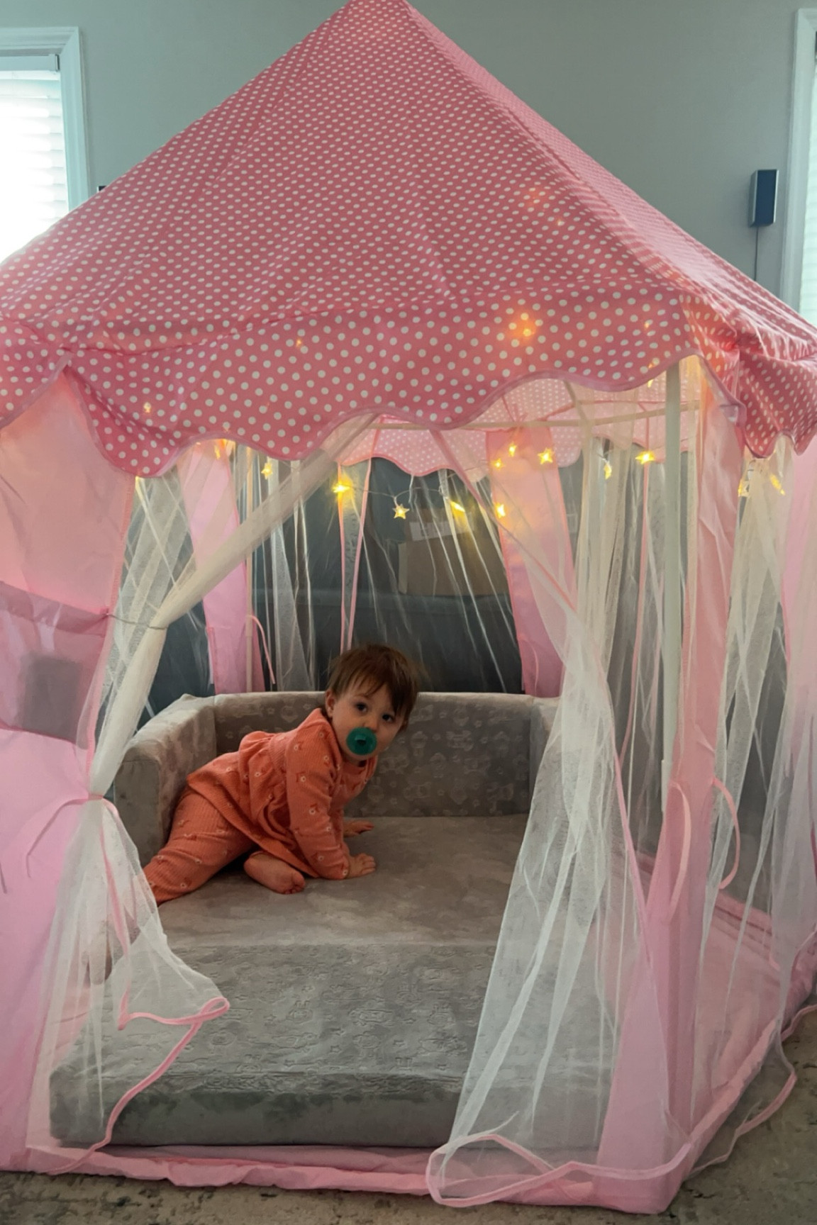 If you have a kiddo who loves building forts and crawling under furniture, you’ve gotta check out this tent! My toddler has spent so much time in here, it comes with cute twinkling lights too! 

#LTKbaby #LTKkids #LTKhome