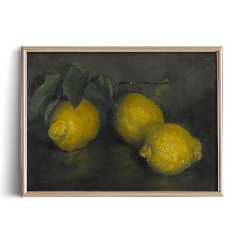 Farmhouse Still Life Picture Living Room - Warm Moody Muted Yellow Lemon Oil Painting - Art Deco ... | Amazon (US)