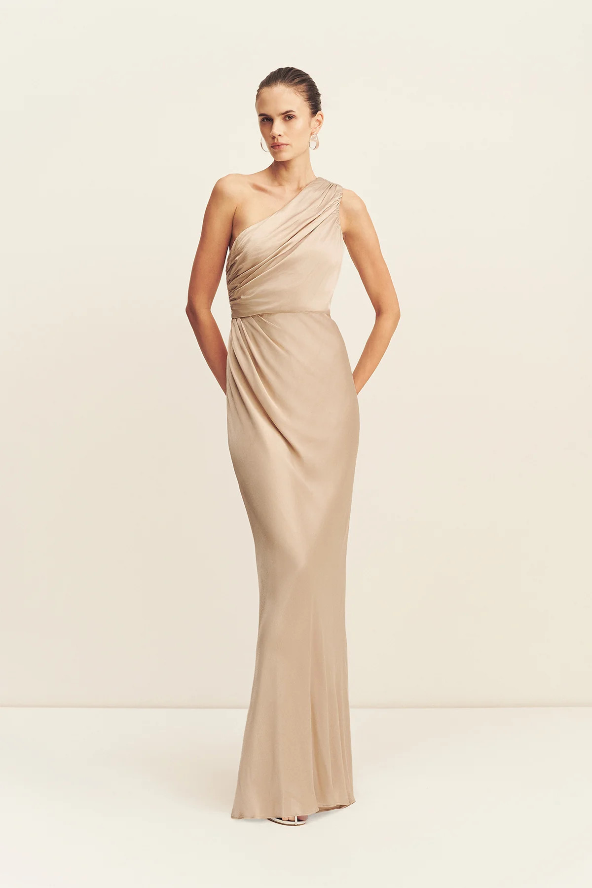 LA LUNE GATHERED ONE SHOULDER MAXI DRESS | GOLD | DRESSES | SHONA JOY | Shona Joy