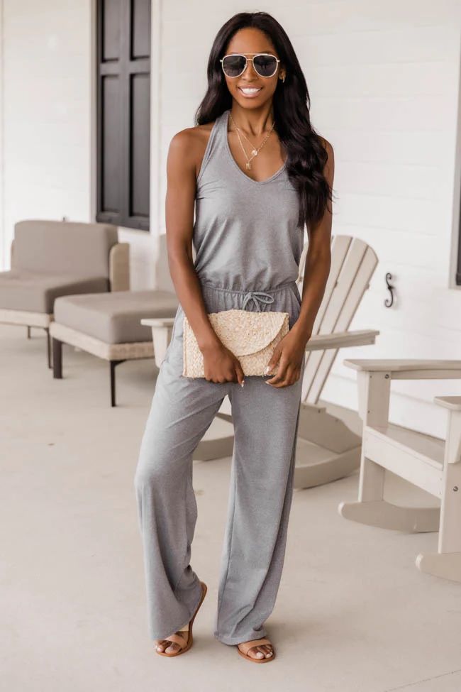 Anywhere But Here Halter Neck Grey Jumpsuit | The Pink Lily Boutique
