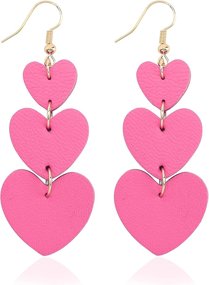 Jagucho Leather Earrings Dangle for Women, Lightweight Heart Earrings Drop for Teen Girls, Valent... | Amazon (US)