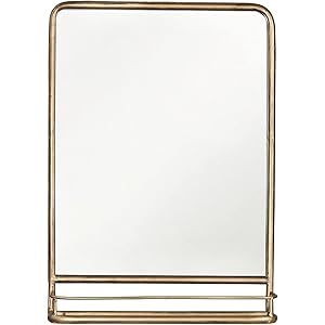 Creative Co-op Rectangle Metal Wall Mirror with Shelf, Single Vanity, Brass | Amazon (US)
