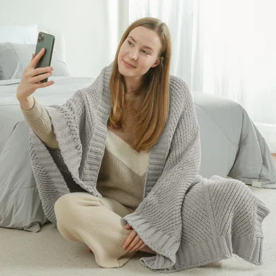 Chenille Knit Throw Blanket For Couch, Chunky Knit Blanket With Chevron Texture Non-Shedding, Decorative Farmhouse Soft Blanket For Home Sofa Chair Be | Wayfair North America