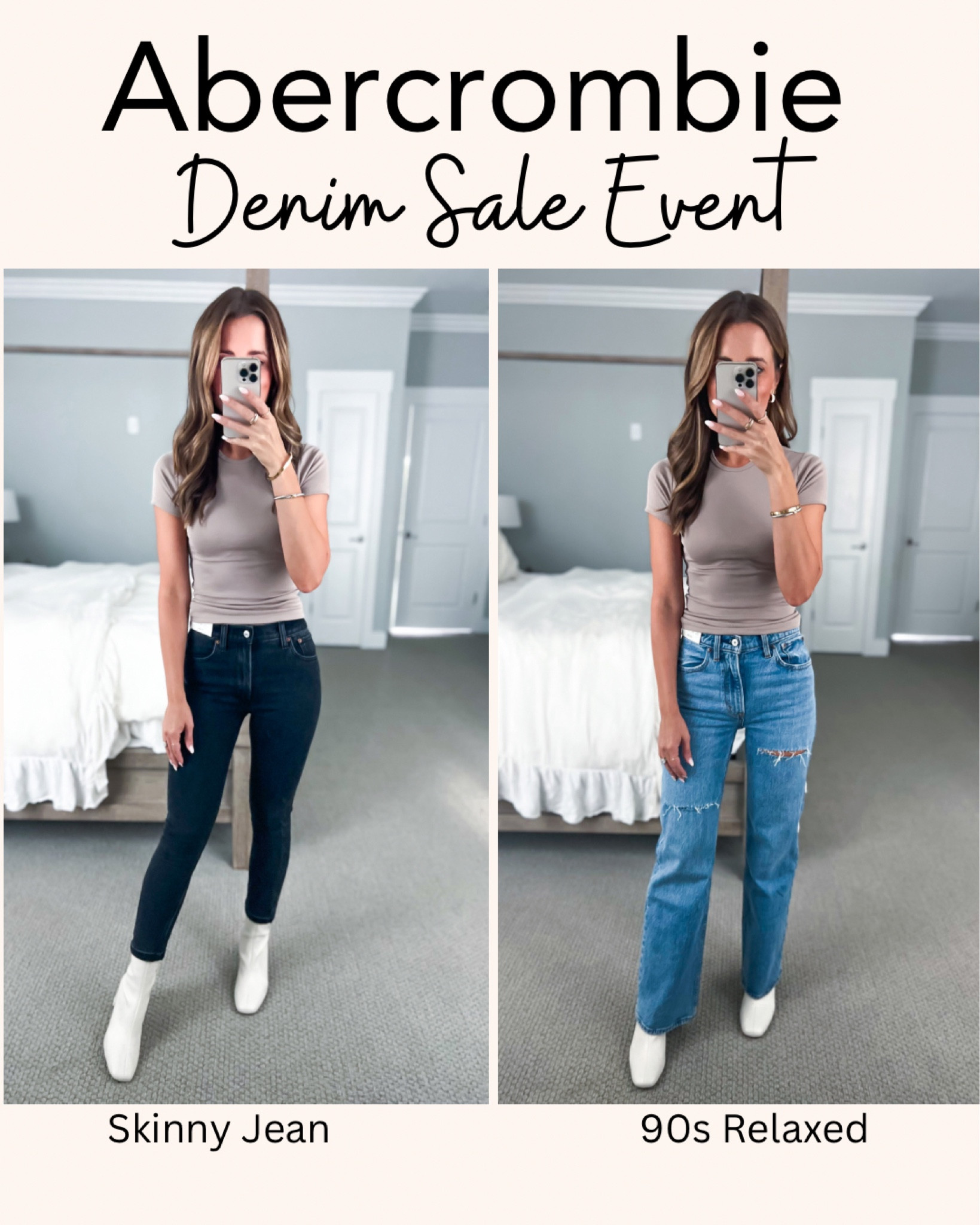 Abercrombie high rise skinny jeans (24s, black). Abercrombie high rise 90s relaxed jean (24s, medium destroy). Rib tuckable tee (XXS, amazing!!). Target cream boots (TTS). Fall outfit. Fall style.

*I’m 5’3, 110, 32B and a solid 24 in bottoms.

#LTKshoecrush #LTKunder100 #LTKstyletip