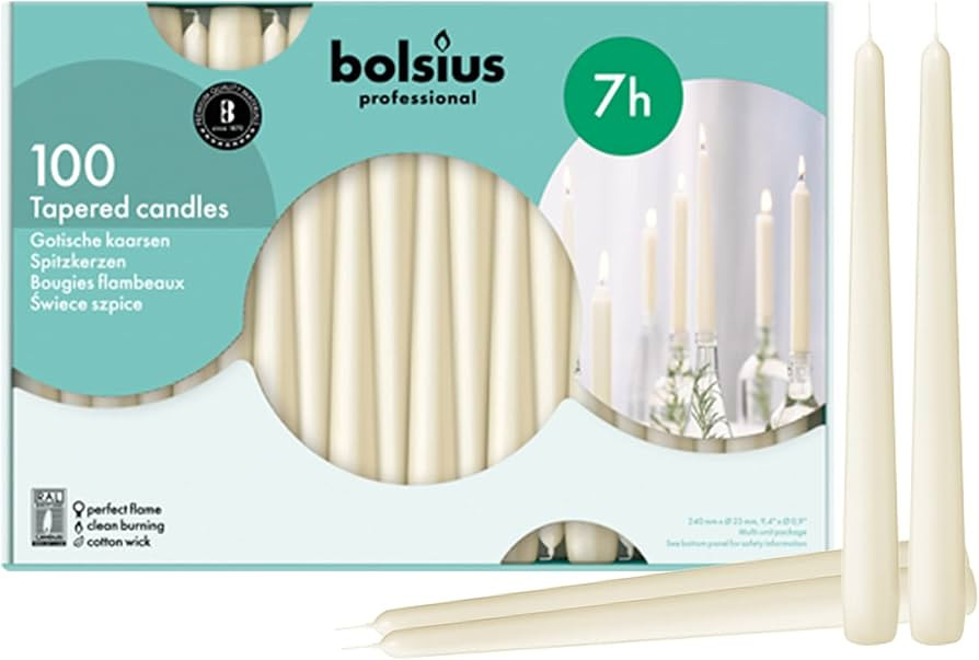 BOLSIUS Ivory Taper Candles 100 Count Bulk Pack - 10 Inch Dinner Candle Set - 7+ Burn Hours - Pre... | Amazon (US)