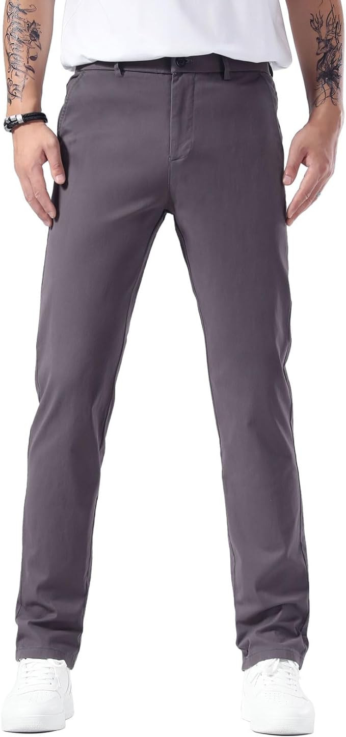 Plaid&Plain Men’s Slim Fit Khaki Pants Men’s Tapered Chino Pants | Amazon (US)