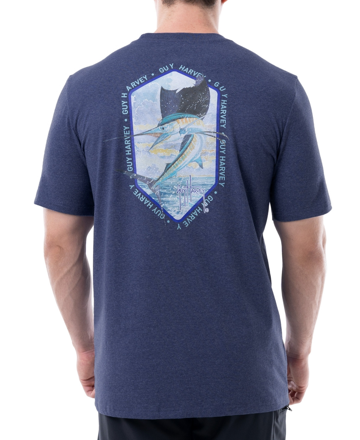 Guy Harvey Men's Short Sleeve Crewneck T-Shirt - Navy Heather | Macy's