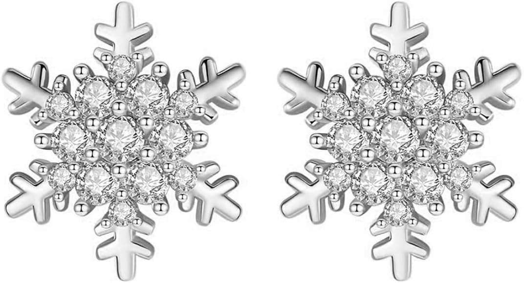 Mlouye Winter Snowflake Clip on Earrings Stud, ClearCubic Zirconia Non-Pierced Earrings for Women... | Amazon (US)