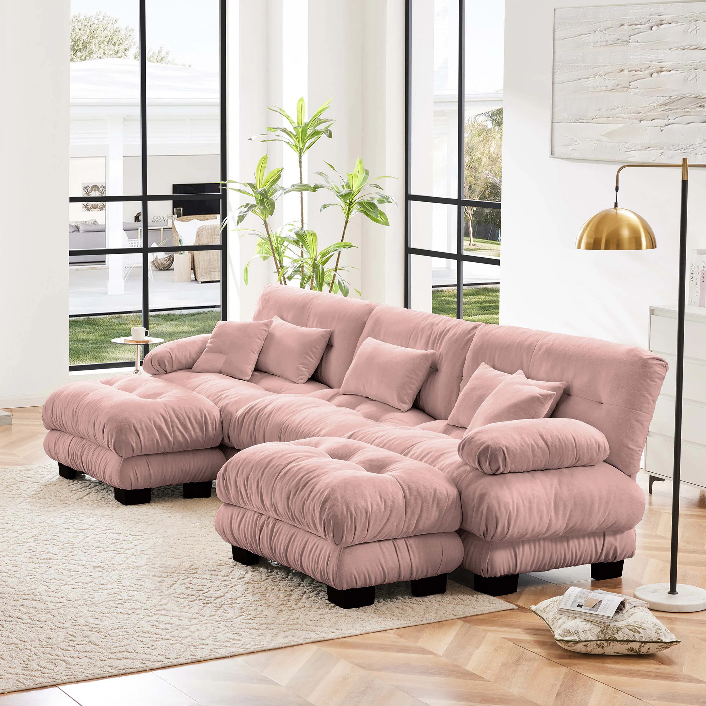 Latitude Run® Chenille Cloud Couch Sofa with 2 Ottoman | Wayfair | Wayfair North America