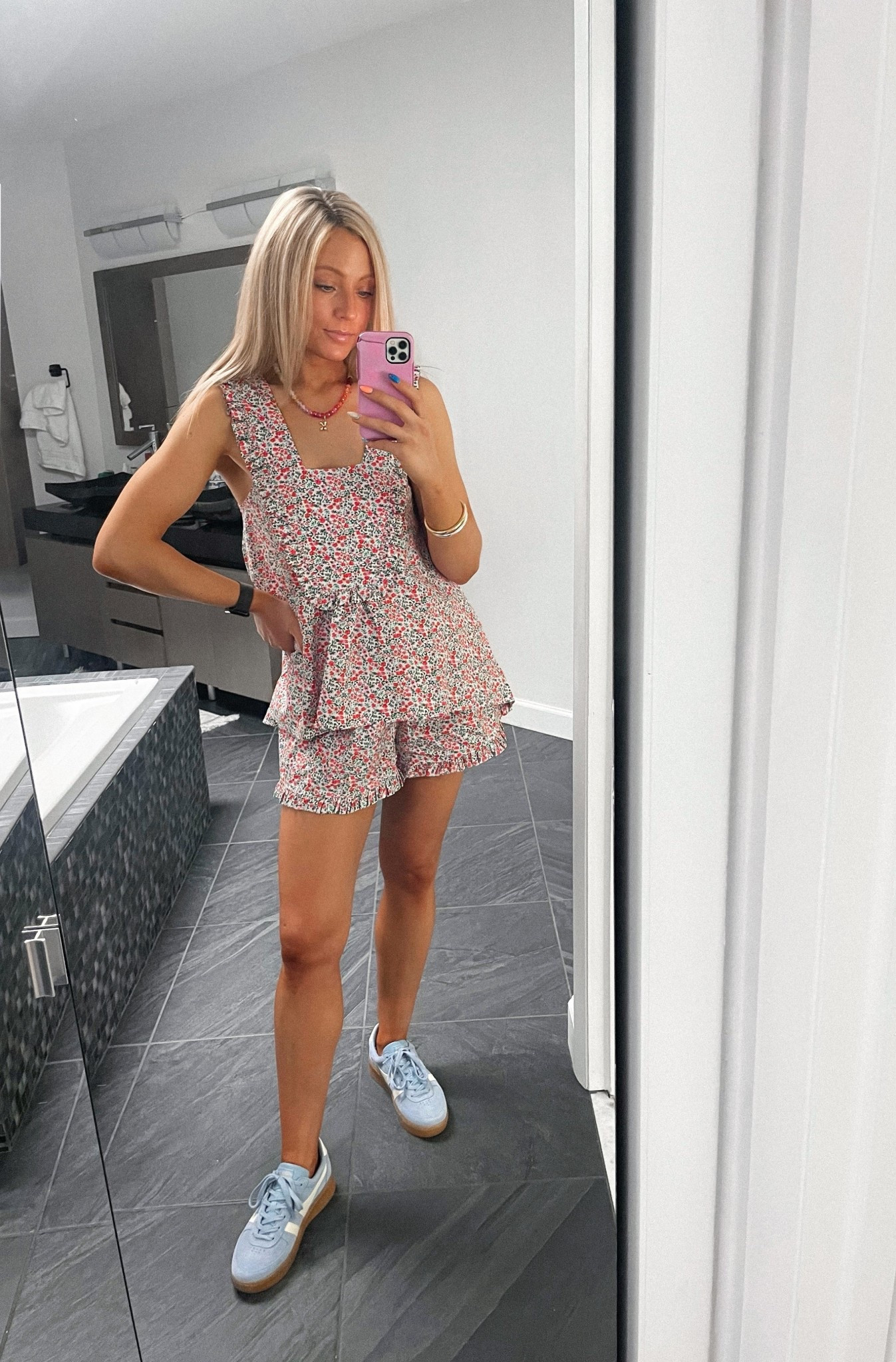 The cutest little floral matching set for summer 🌷
This set is technically pajama’s.  However, they are great quality (100% cotton) & are cute enough to wear out & about!

• Floral Set: Piyama Elsie in “Floret.”  - size XS in top & bottoms.
• Light blue sneakers: Gola grand slam sneakers in “Air / White.”
• Colorful beaded initial necklace: Amazon
• Arm cuffs: Madewell



#LTKSummerEdit #LTKSeasonal #LTKFindsUnder100