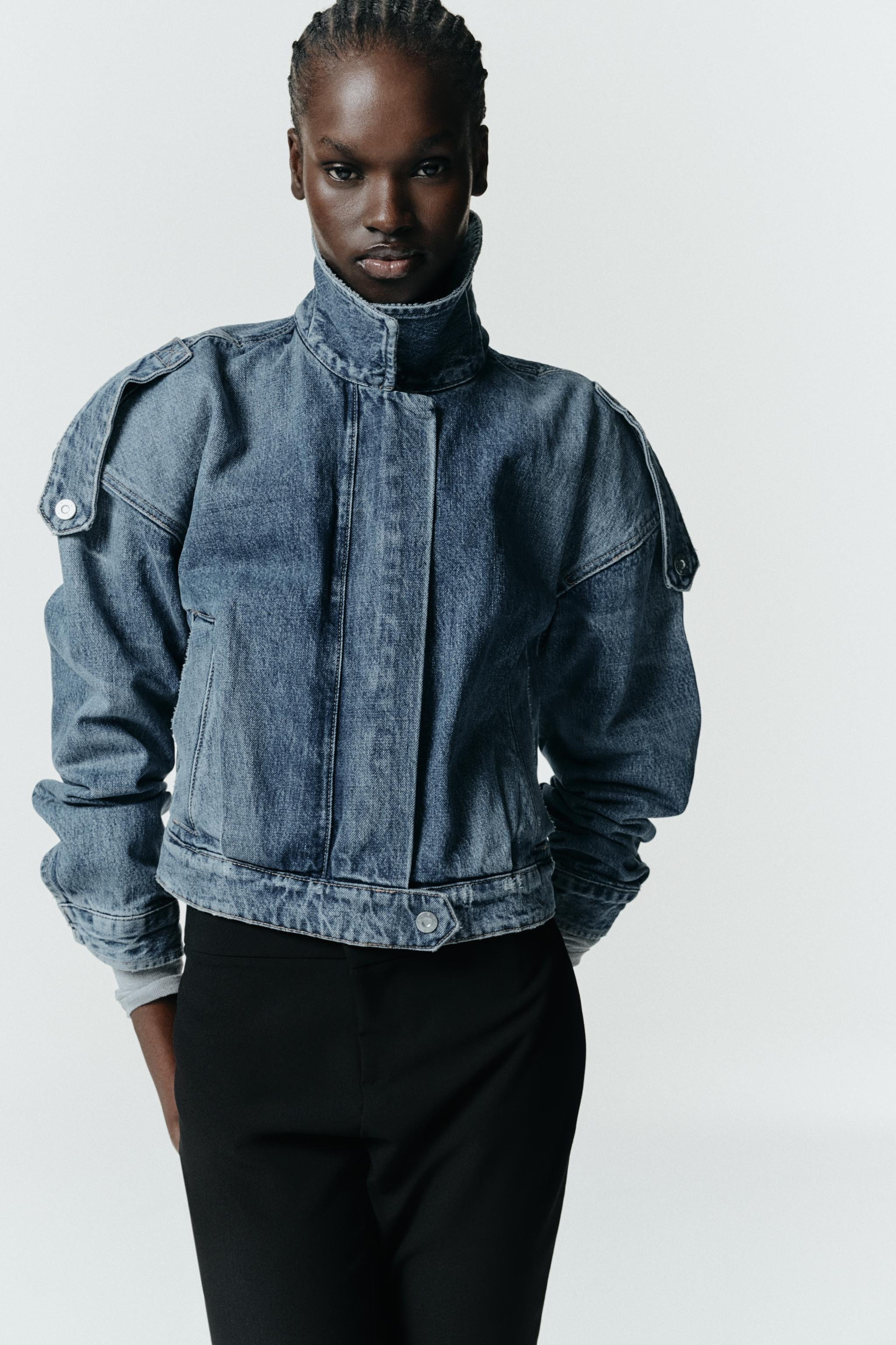 CROPPED DENIM JACKET WITH TABS | Zara AU