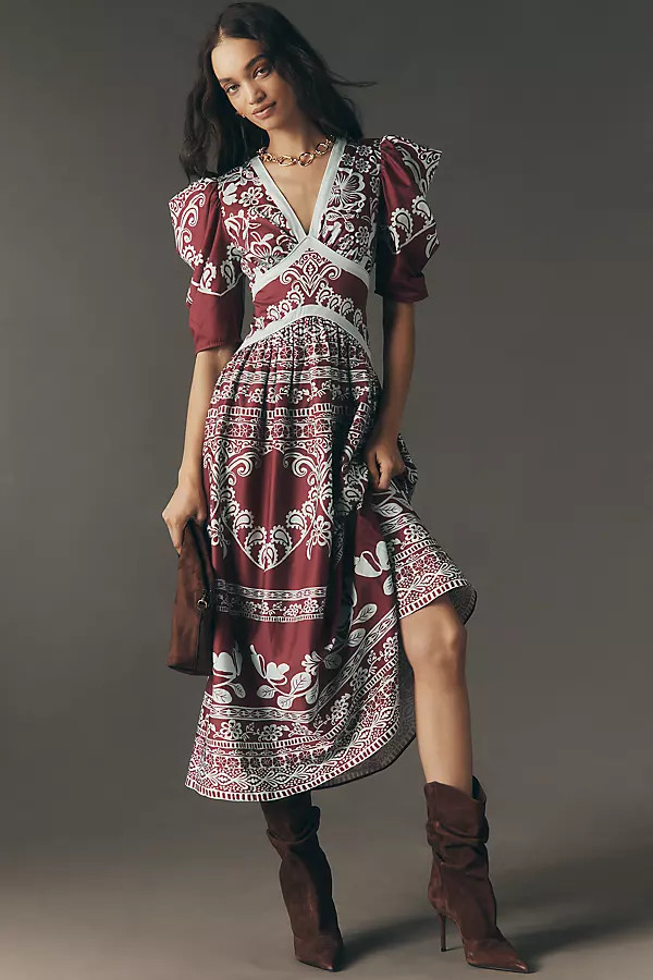 Farm Rio x Anthropologie Printed V-Neck Puff-Sleeve Maxi Dress | Anthropologie (US)