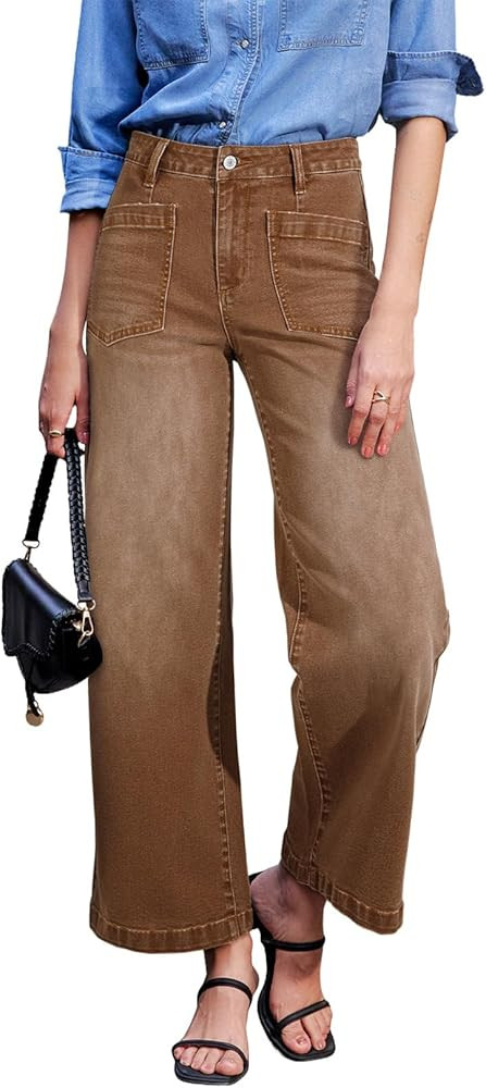 Sidefeel Women's Wide Leg Jeans High Waisted Stretchy Jeans Straight Leg Loose Fit Zimbaplatinum ... | Amazon (US)