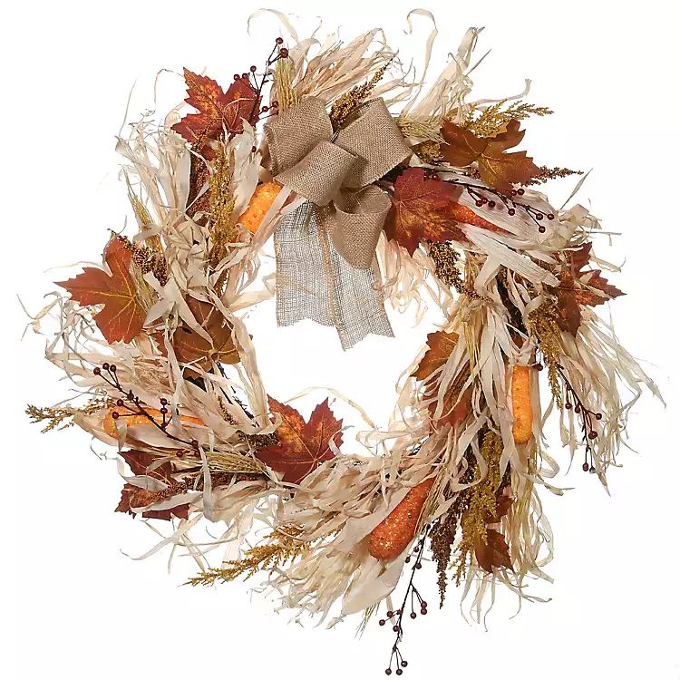 Raffia Corn Husk Maple Harvest Wreath | Kirkland's Home