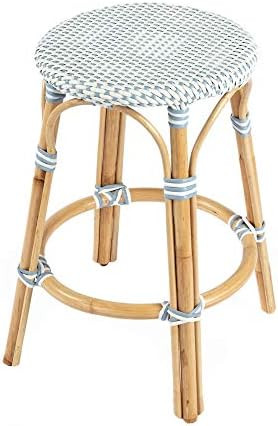 Butler Tobias Transitional Twilight Blue and White Rattan Backless Round Counter Stool | Amazon (US)