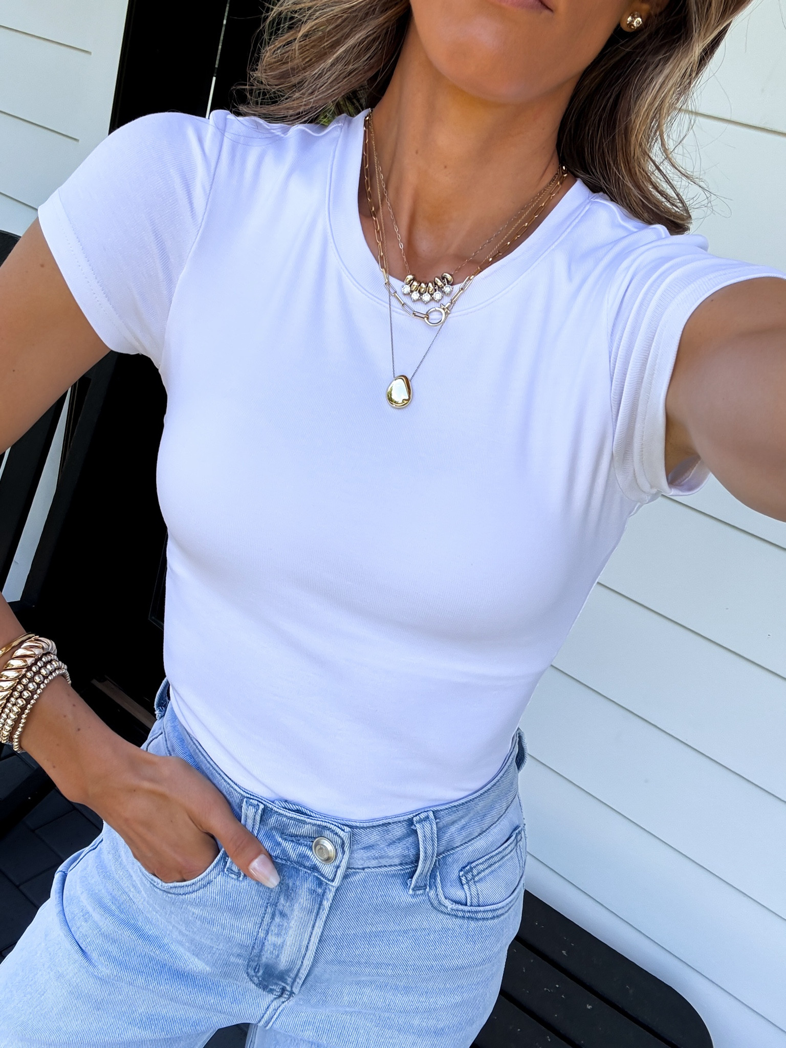 Your Bra Digging Solution - wearing a size xsmall top with a built in bra and 32” inseam size 25 sweatpant jeans. Amazon basics