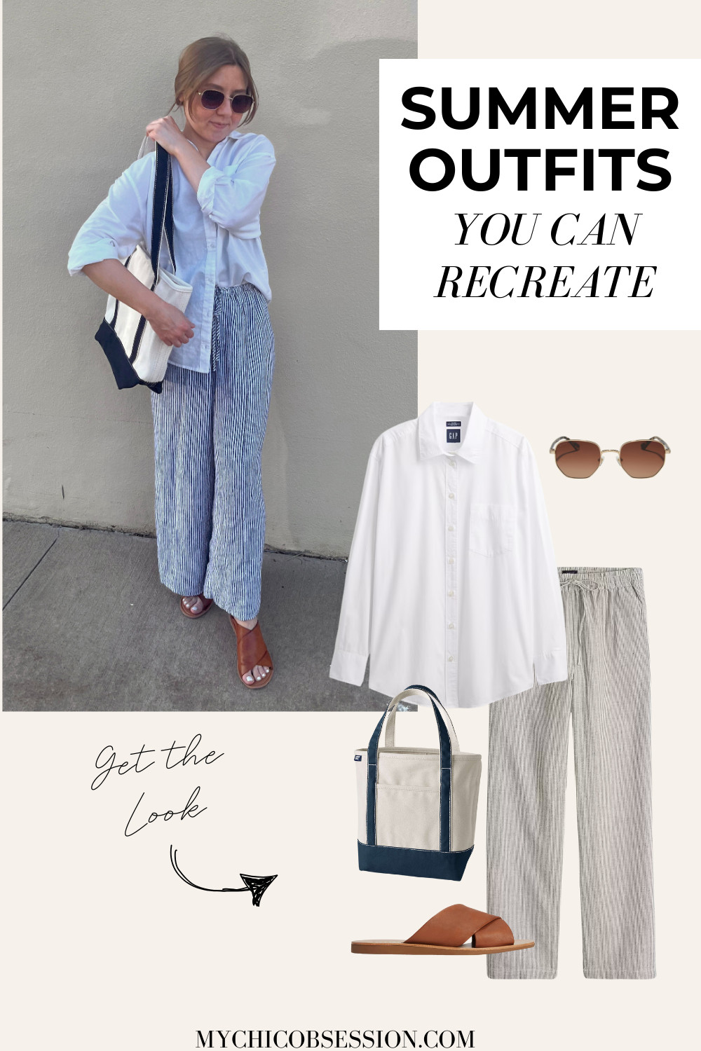 If you love the easy, breezy East Coast aesthetic, try this summer outfit. Pair striped linen pants with a white button-down shirt, sunglasses, a canvas tote, and leather sandals. 

 #LTKSummerEdit #LTKStyleTip #LTKShoeCrush