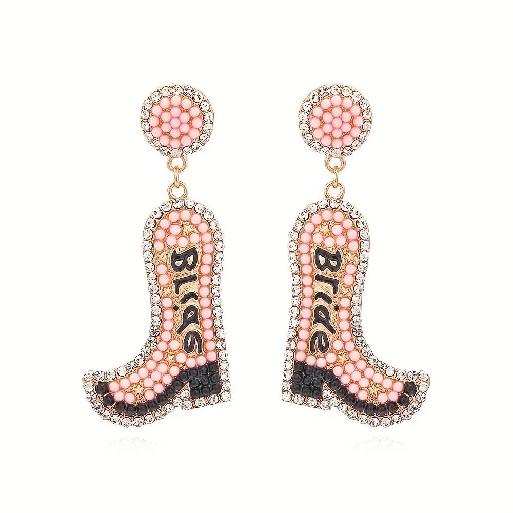 Letter Bride Rice Beads Decor Boots Shape Dangle Earrings Cute Western Style Alloy Jewelry Trendy... | Temu Affiliate Program