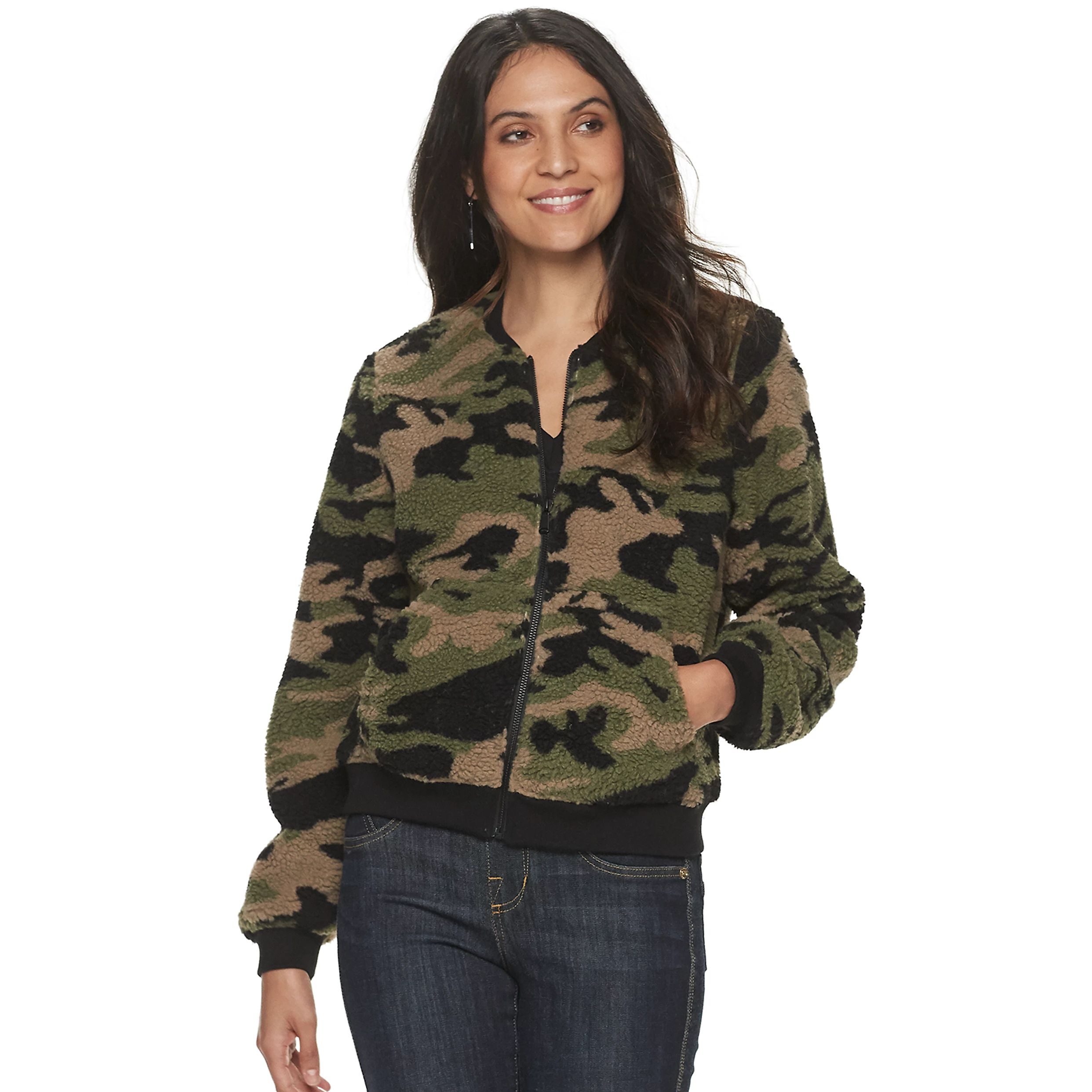 Women's Rock & Republic™ Sherpa Camo Bomber Jacket | Kohl's