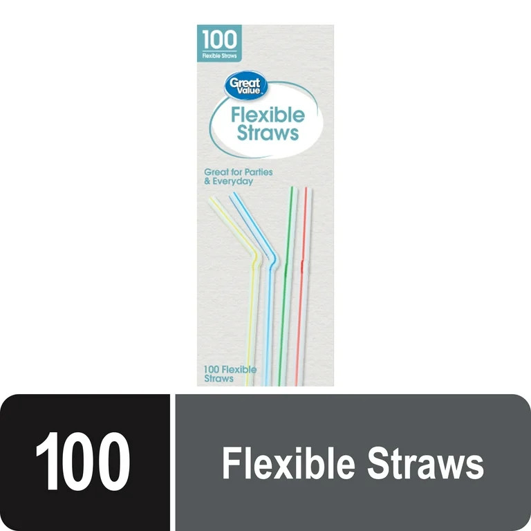 Great Value Plastic Disposable Flexible Straws, Multi-Color, 100 Count | Walmart (US)