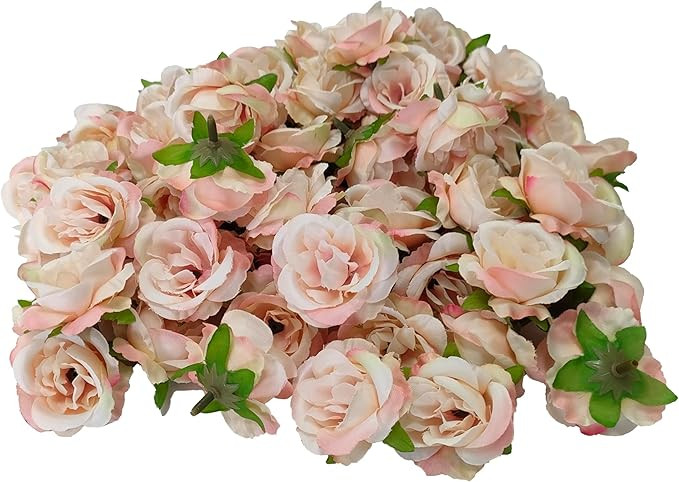 2.2''Artificial Satin Rose Flower Heads,80Pcs Silk Rose Heads Bulk,Champagne Rose Artificial Flow... | Amazon (US)
