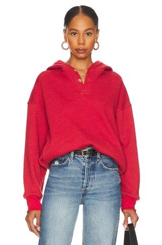 DONNI. Eco Fleece Button Hoodie in Currant from Revolve.com | Revolve Clothing (Global)