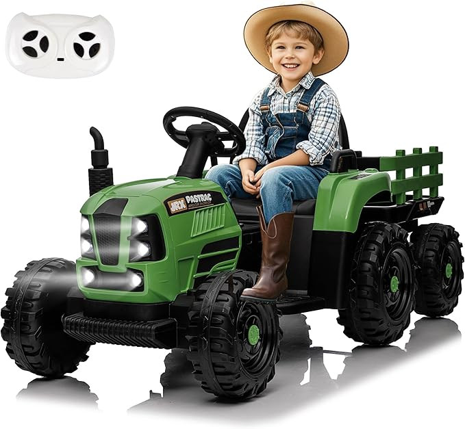24V Ride on Tractor with Trailer, 400W Electric Car for Kids, Toddler Ride On Toy W/Remote Contro... | Amazon (US)