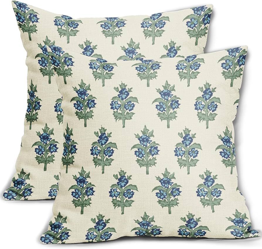 sorfbliss Sage Green Blue Floral Pillow Covers 18x18 Set of 2 Spring Flower Leaves Print Decorati... | Amazon (US)